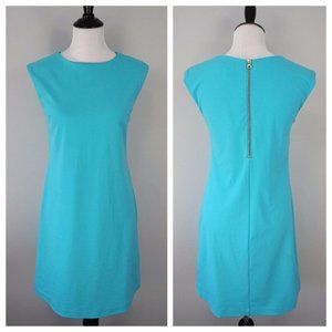 DONNA RICCO Sky Blue Gold Zip Sheath Dress